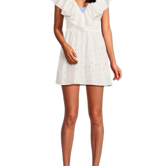 White eyelet V-Neck ruffle mini, smocked waist by “WeWoreWhat”. New w/tags - Picture 6 of 6